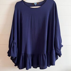 Eva Franco Lightweight Oversized Blue Flowy Puffy Sleeves Tunic Blouse Top 6